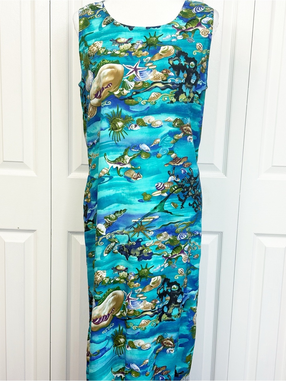 Vintage Dressing Clio Blue Underwater Seashell Reef Print Midi Dress Large